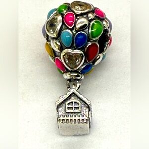 Sterling Silver Hot Air Balloon House Dangle Charm with Multicolor Enamel